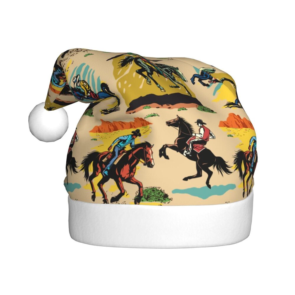 7150 Retro Wild West Cowboy Plush Christmas Hats Unisex Classic Santa Hat